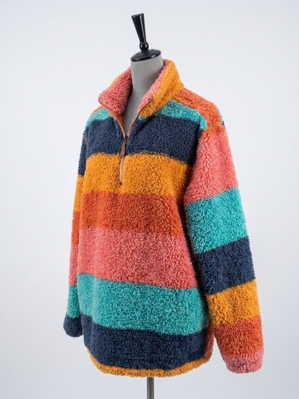 Women's Multicolor Striped Sherpa Quarter-Zip Pullover